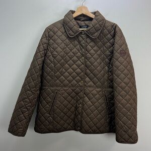 Lauren Ralph Lauren Houndstooth Diamond Quilted Puffer Jacket Womens XL Preppy